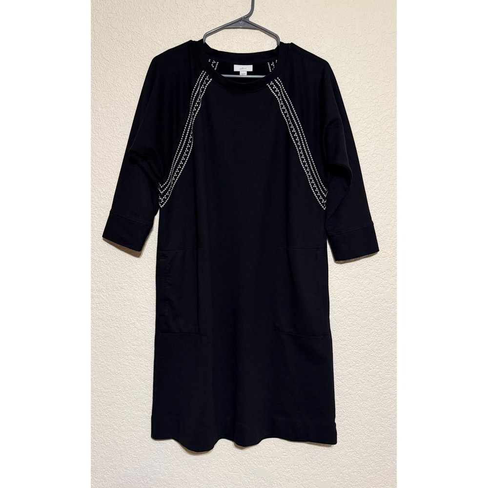 J. Jill Fit Black Embroidered French Terry Shift Dress Pockets Small Relaxed